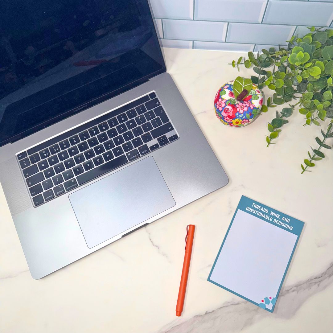 Threads, wine, and questionable decisions - A6 tear-off notepad