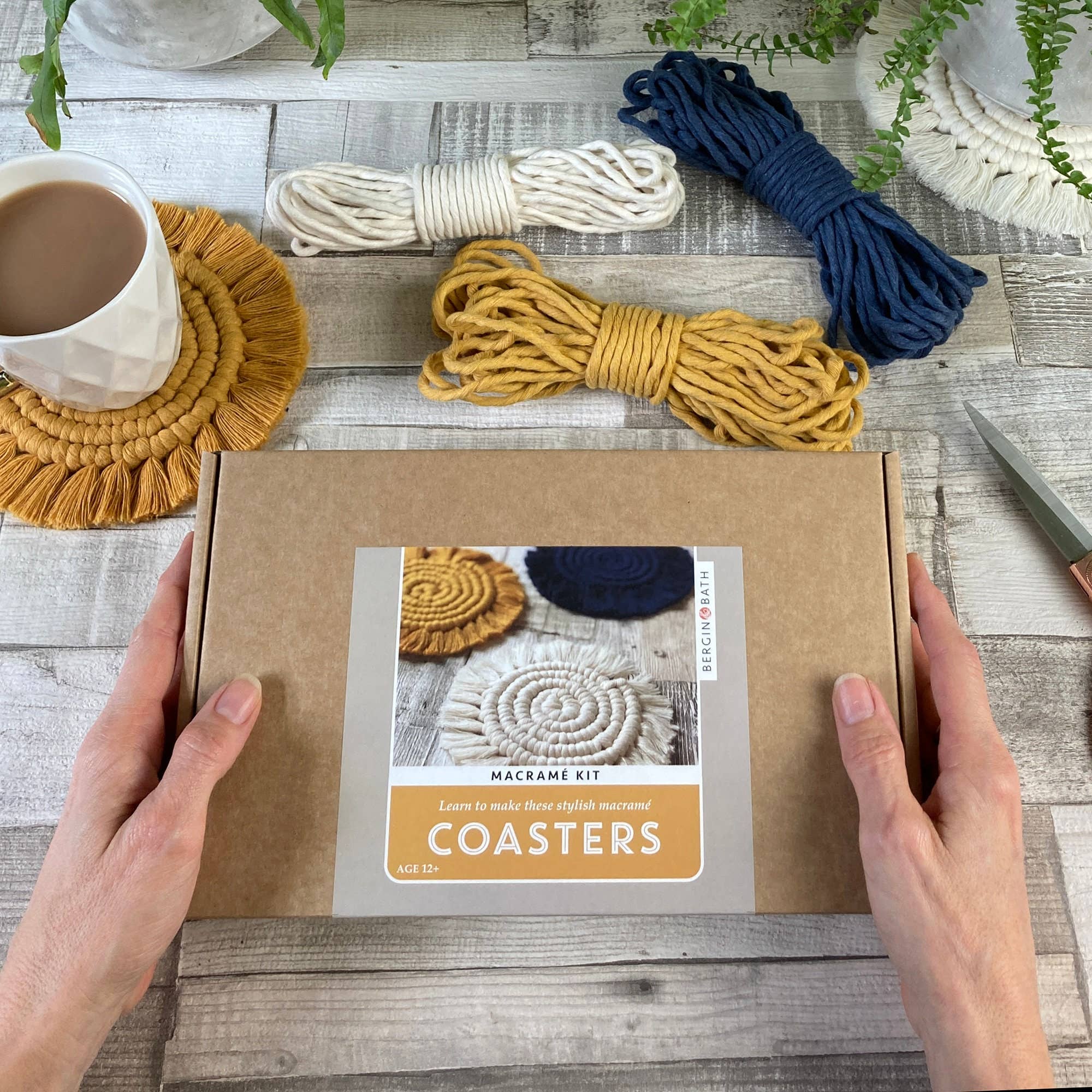 Macrame Coaster Kit in Yellow, Navy and White