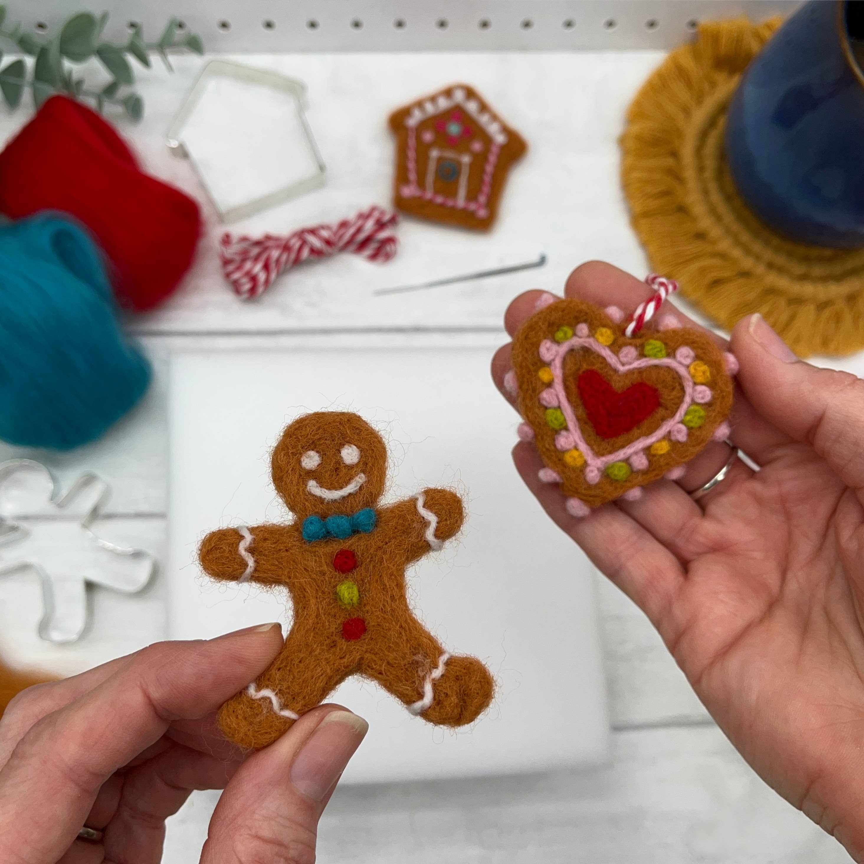 Needle Felting Kit, Gingerbread Decorations. Christmas craft