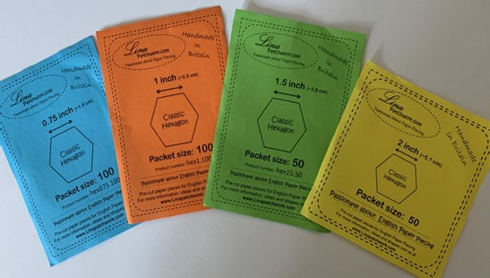 Hexagon Pre-cut Paper Pieces in a range of sizes