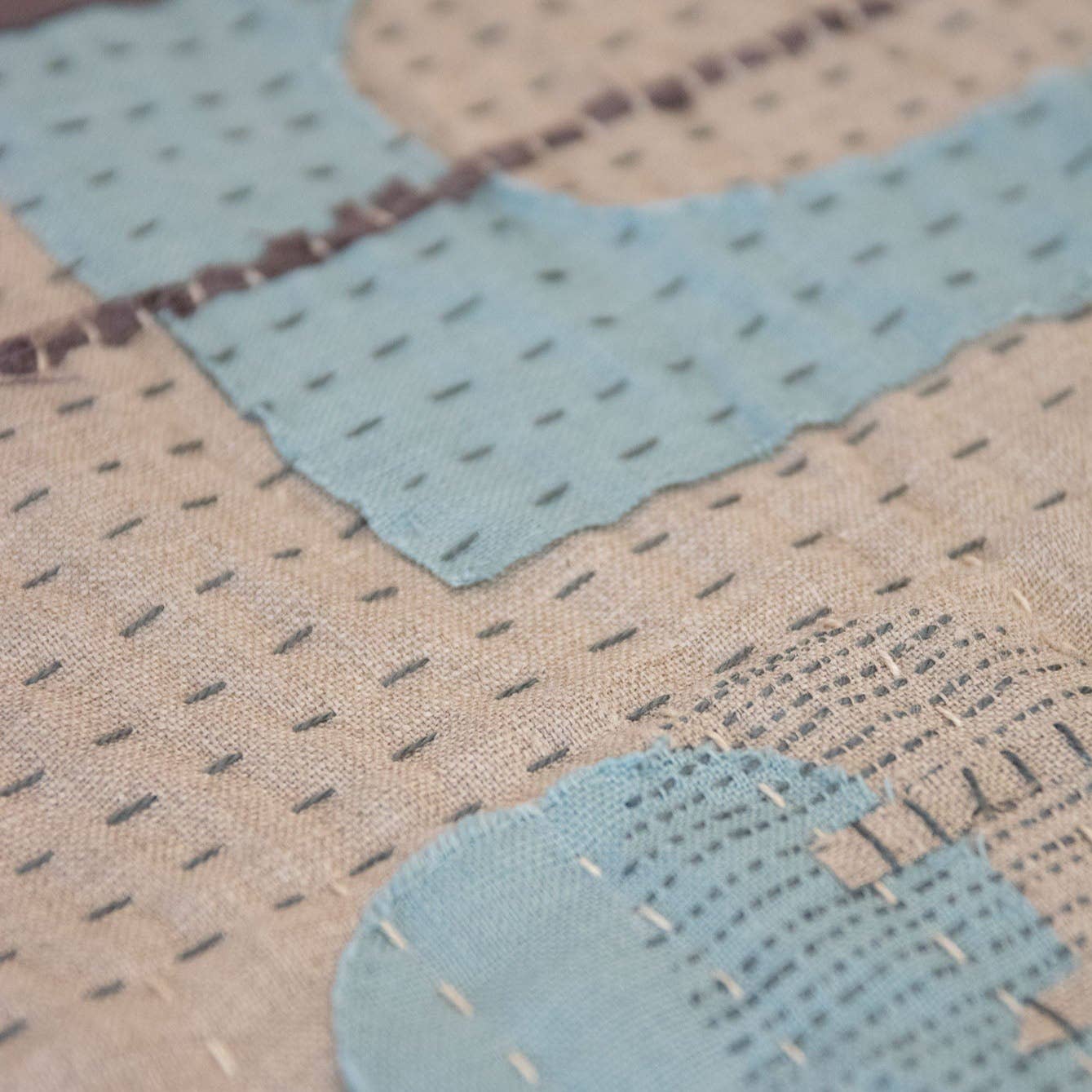 Slow Stitched Mini Linen Quilt Kit, Sewing Project Craft Kit