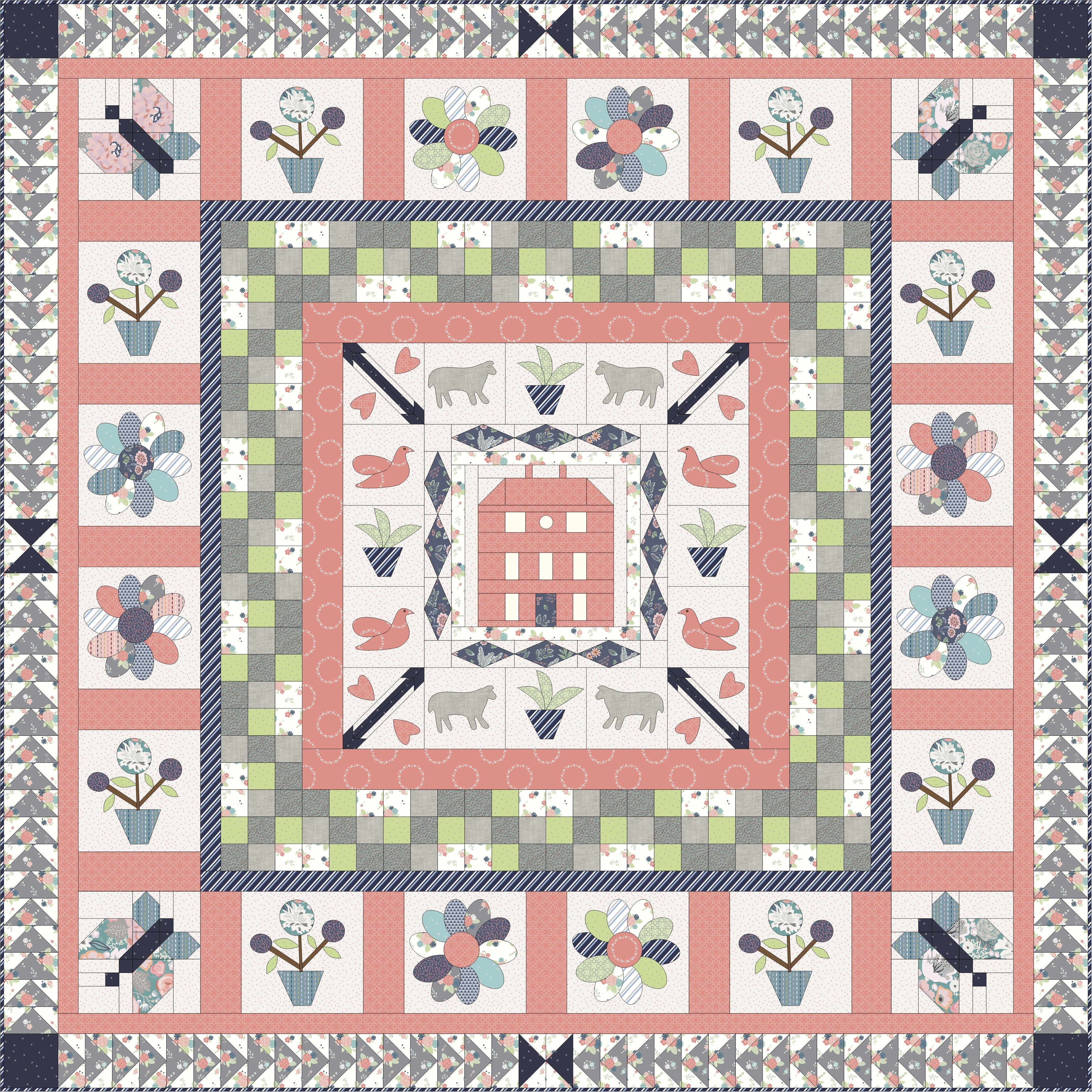 Reimagined Red Manor House Quilt Pattern by Jenni Smith